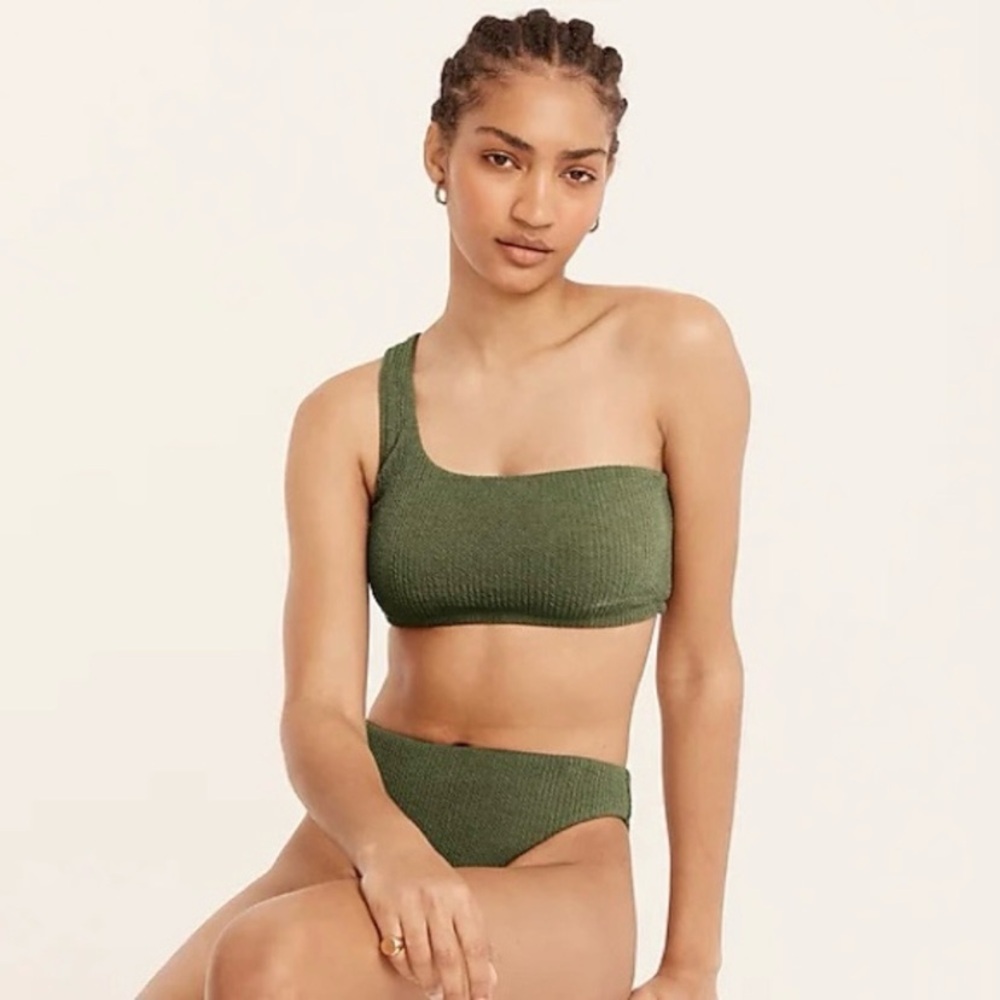 J Crew Size 2X Green Textured One Shoulder Bikini Top Swimwear NWT - Picture 6 of 17